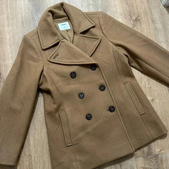 OLD NAVY | Soft Brushed Wool Blend Tan Peacoat - Picture 4 of 4